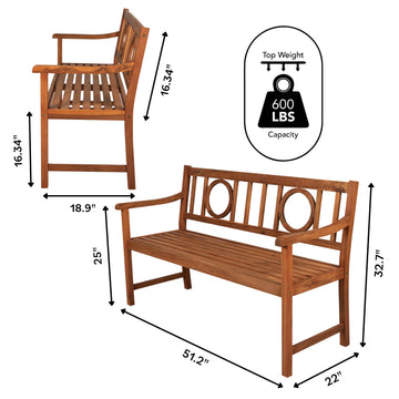 Apollo Circle-Back 600-Lbs Support Acacia Wood Outdoor Garden Patio Bench - JONATHAN Y